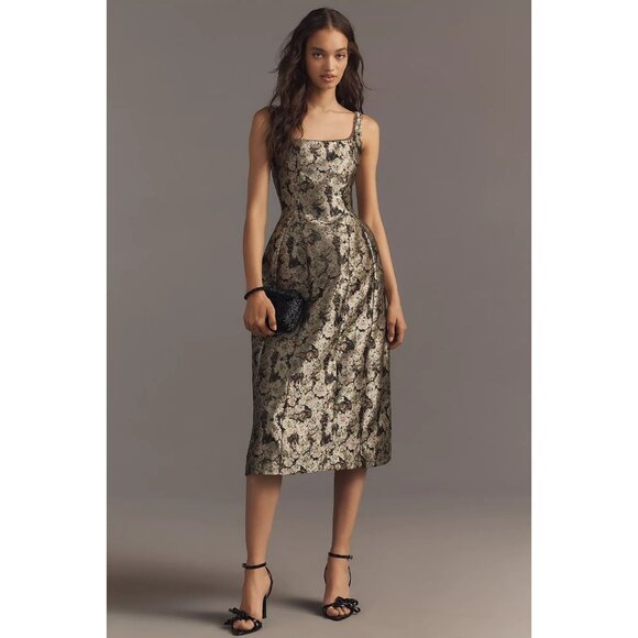 Maeve Dresses & Skirts - Maeve Gold Brocade Midi Dress